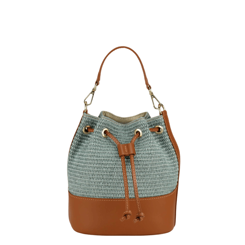 Raffaella - Borsa Secchiello a Mano in Rafia e Vera Pelle Made in Italy