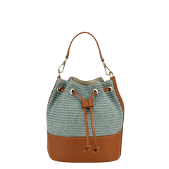 Raffaella - Borsa Secchiello a Mano in Rafia e Vera Pelle Made in Italy