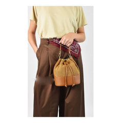 Raffaella - Borsa Secchiello a Mano in Rafia e Vera Pelle Made in Italy