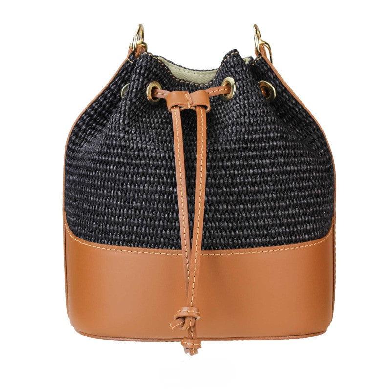 Raffaella - Borsa Secchiello a Mano in Rafia e Vera Pelle Made in Italy