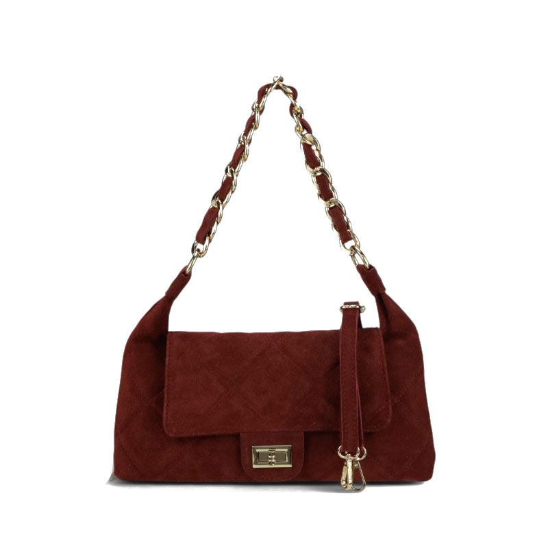 Allyson - Borsa a Spalla in Pelle Scamosciata Trapuntata Made in Italy