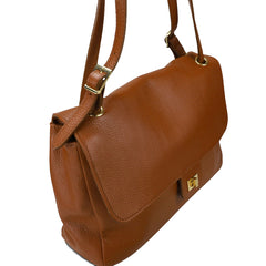 Fiona Pelle Media- Borsa a Patta in Vera Pelle Martellata con Tracolla Regolabile