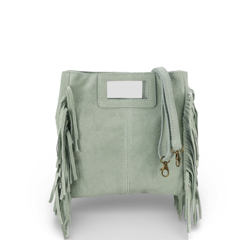 Zoe - Borsa a Mano in Camoscio con Frange e Tracolla Regolabile – Made in Italy