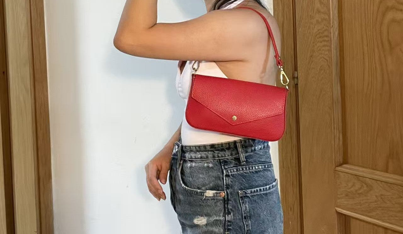 Elly - Borsa Pochette in Vera Pelle Made in Italy – Tracolla Corta e Catena Lunga Removibili