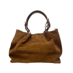 Mina - Shopping Bag Capiente in Camoscio Stampa Cocco - Vera Pelle con Tracolla Martellata