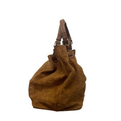Mina - Shopping Bag Capiente in Camoscio Stampa Cocco - Vera Pelle con Tracolla Martellata