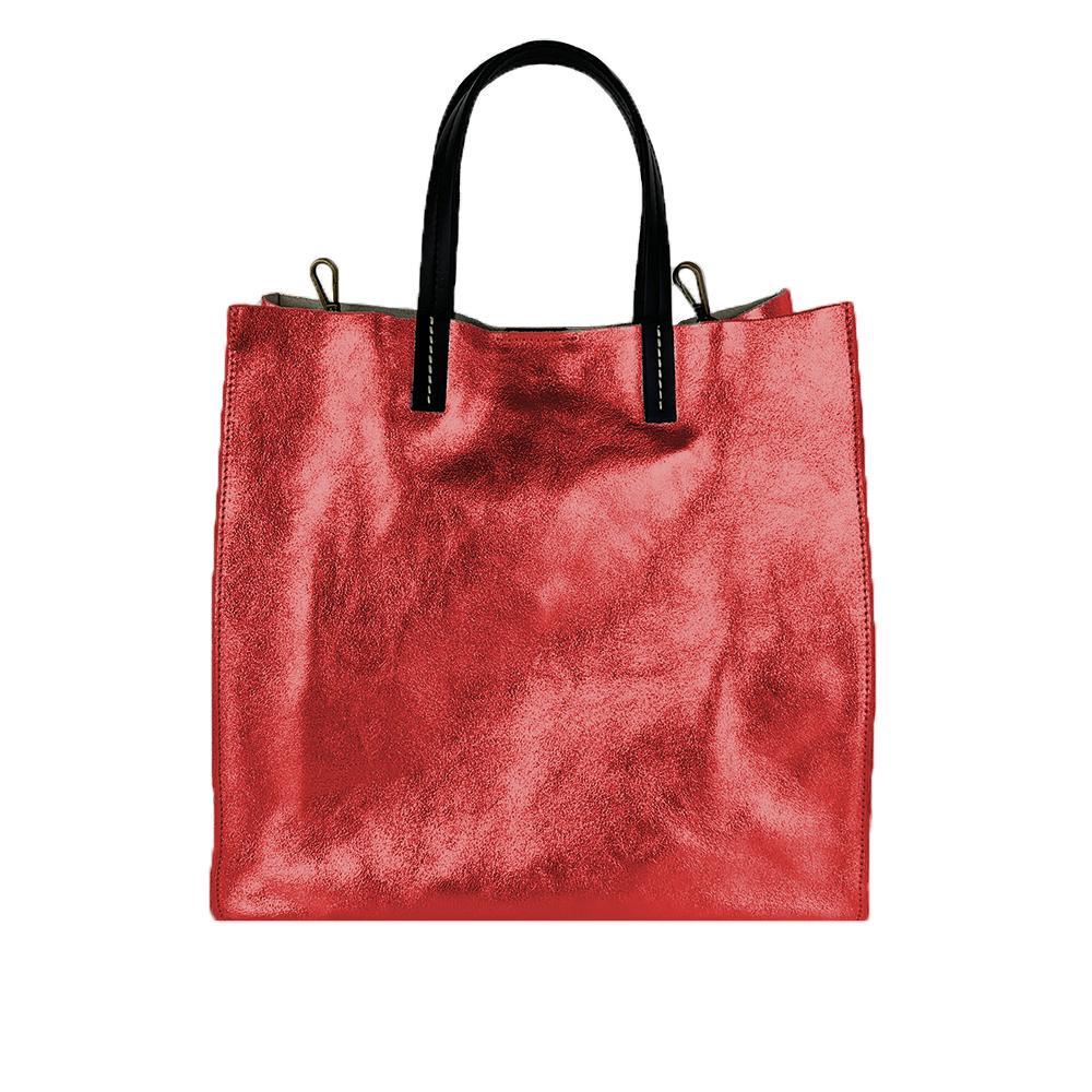 Valentina Borsa Shopping a Mano in Pelle Metallizzata Rosso